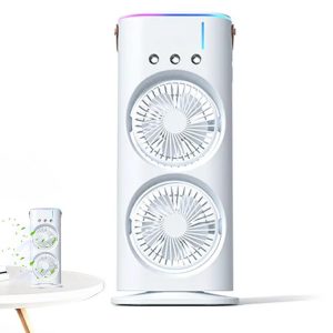 Rechargeable Remote Control Double Ended Spray Fan, Portable Air Cooler with LED Light Air Humidifier
