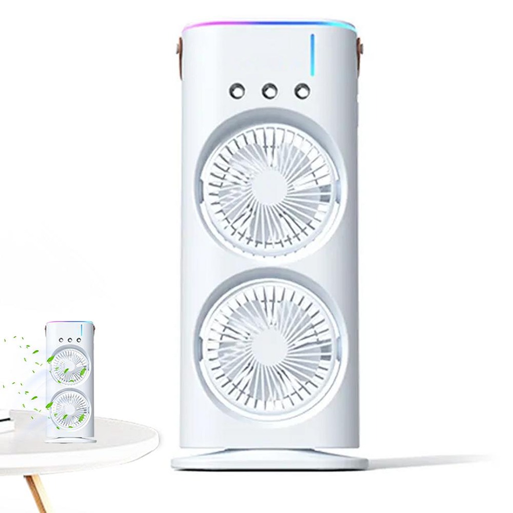 Rechargeable Remote Control Double Ended Spray Fan, Portable Air Cooler with LED Light Air Humidifier